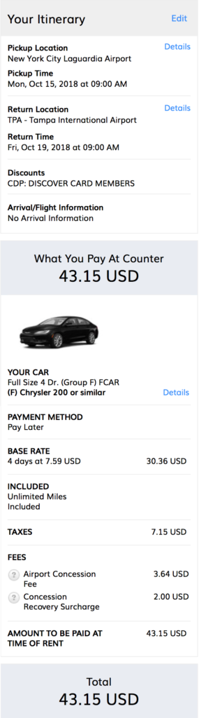 Hertz $7.59 one way car rental to Florida fall 2018