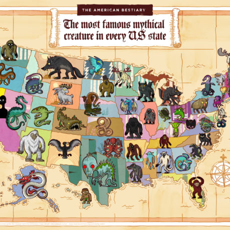 a map of the united states of america with cartoon animals