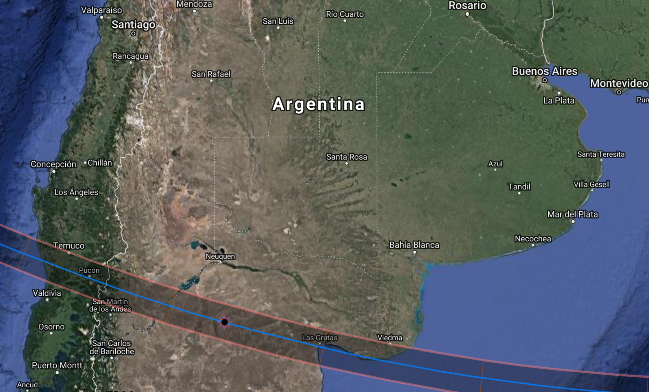 a map of argentina with red lines and blue lines