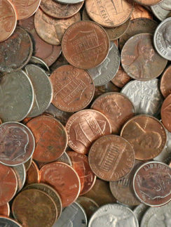 Coins penny dime nickel