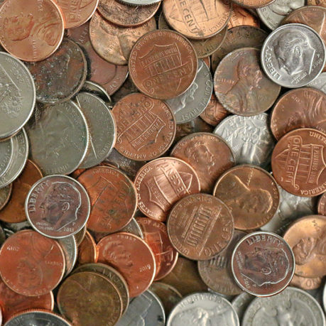 Coins penny dime nickel