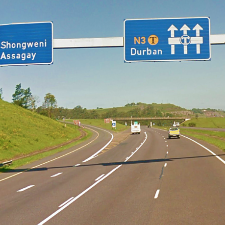 a road with signs on it