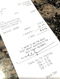 a receipt on a counter