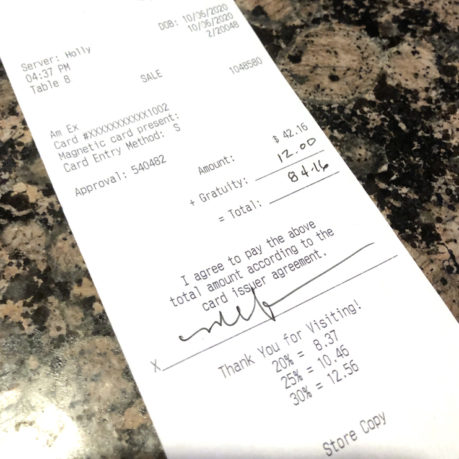 a receipt on a counter