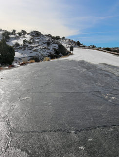 Ice on road and Snow