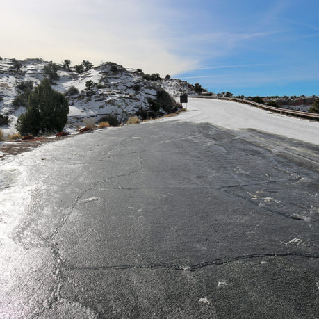Ice on road and Snow