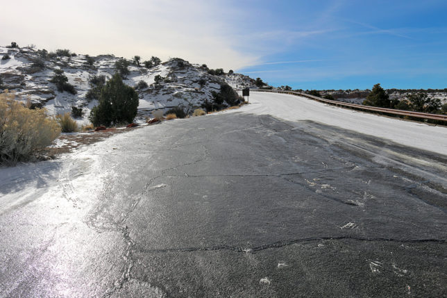 Ice on road and Snow
