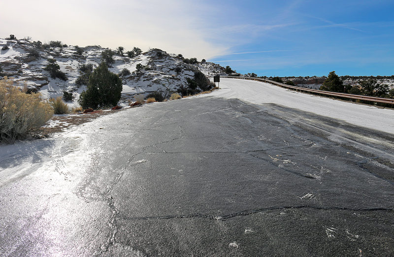 Ice on road and Snow