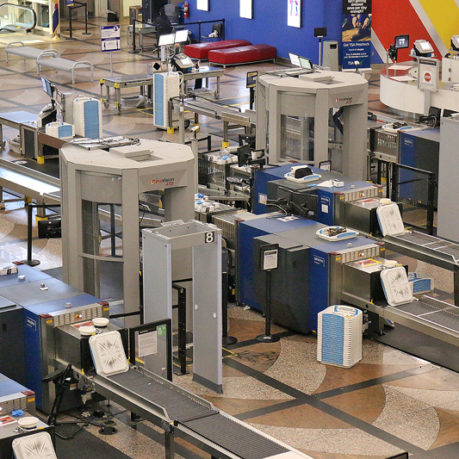 an airport security check in area