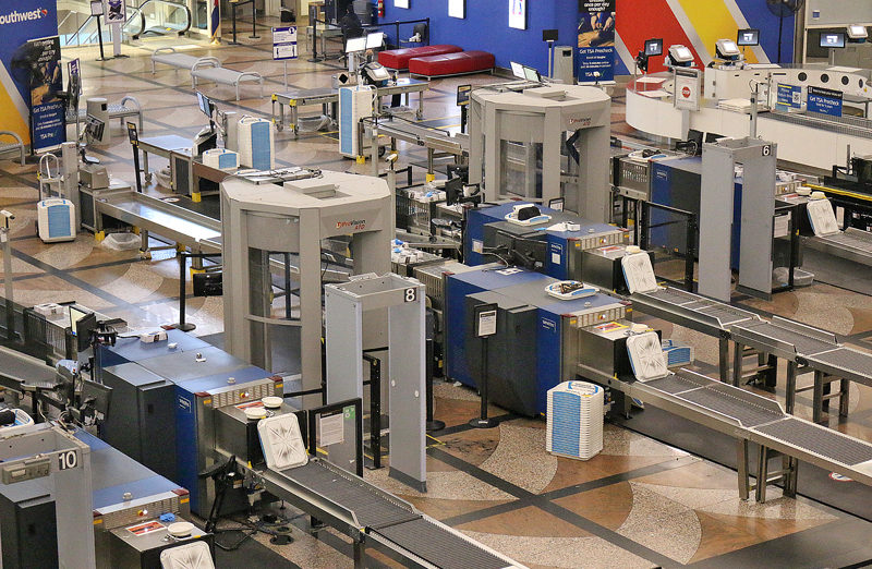 an airport security check in area