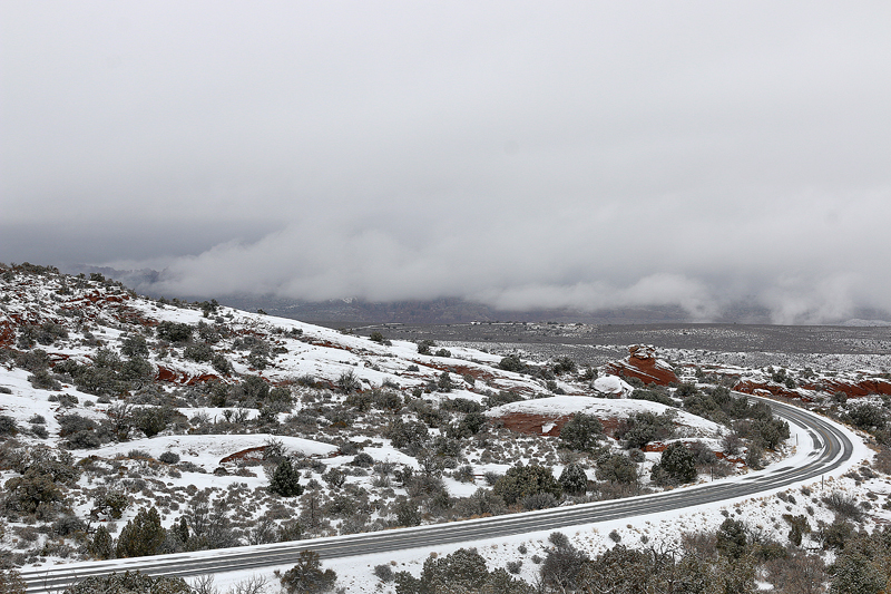Arches National Park road snow