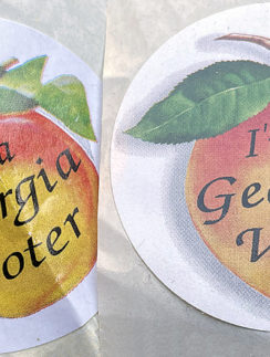 a stickers with words and a fruit