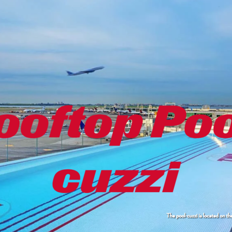 a plane flying over a pool