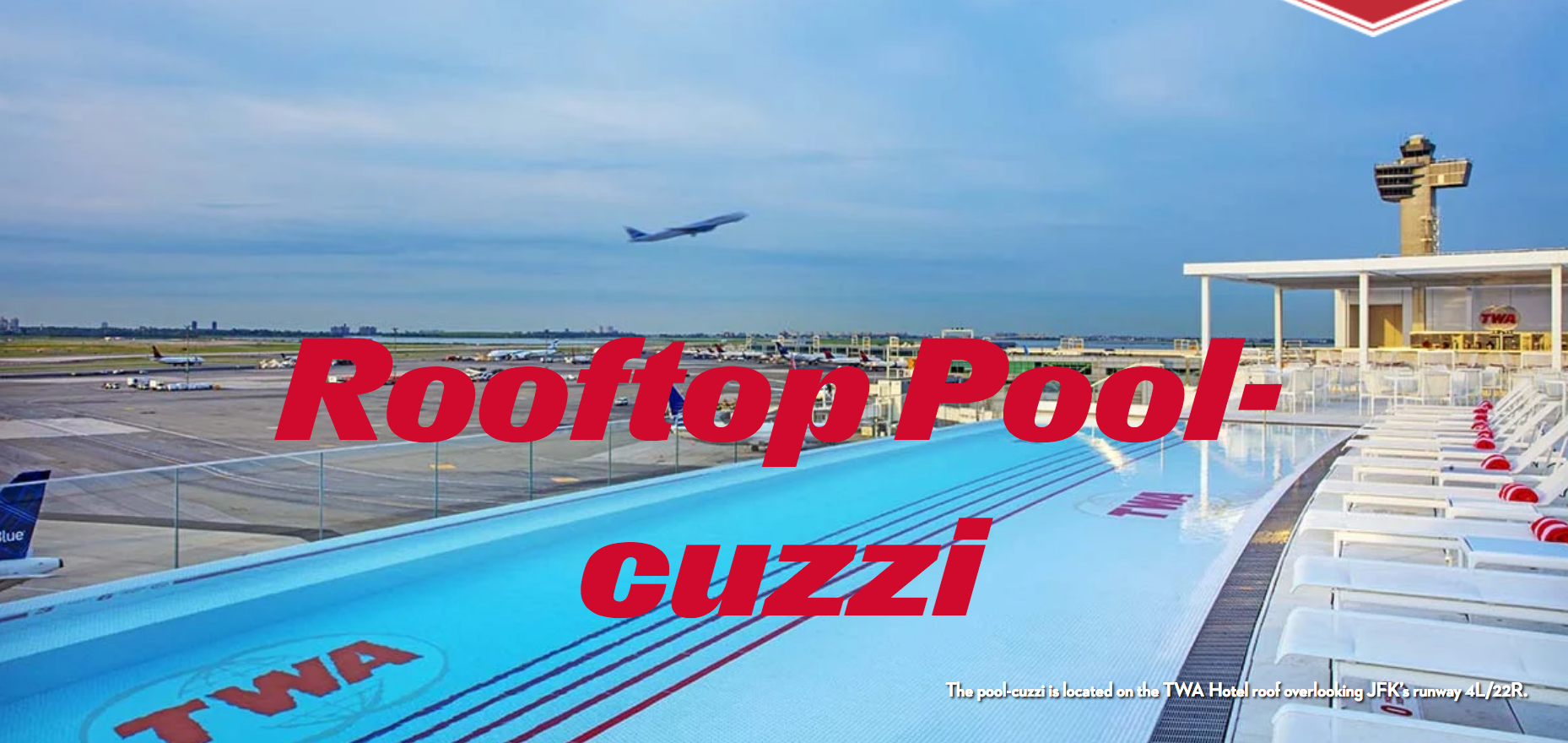 a plane flying over a pool