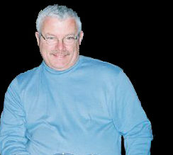 a man in a blue shirt