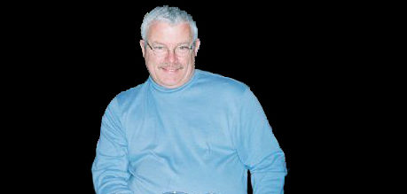 a man in a blue shirt