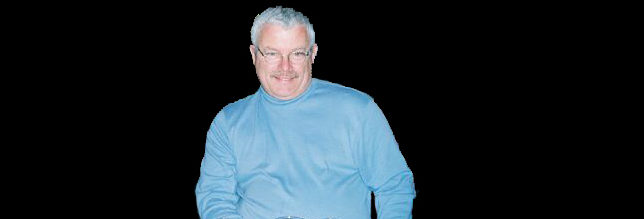 a man in a blue shirt