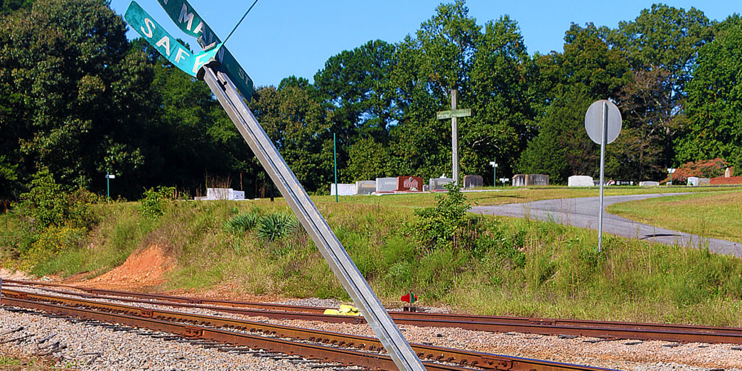 a pole on a train track