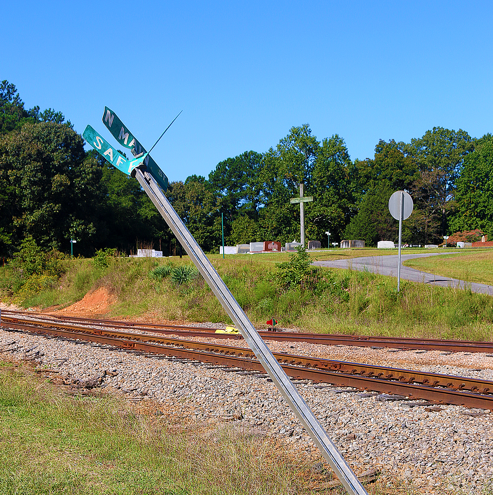 a pole on a train track