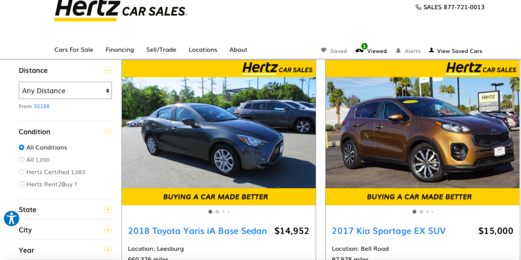 a screenshot of a car sales page