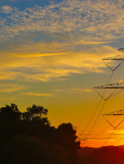 Electric power lines sunrise