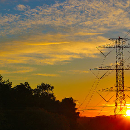 Electric power lines sunrise