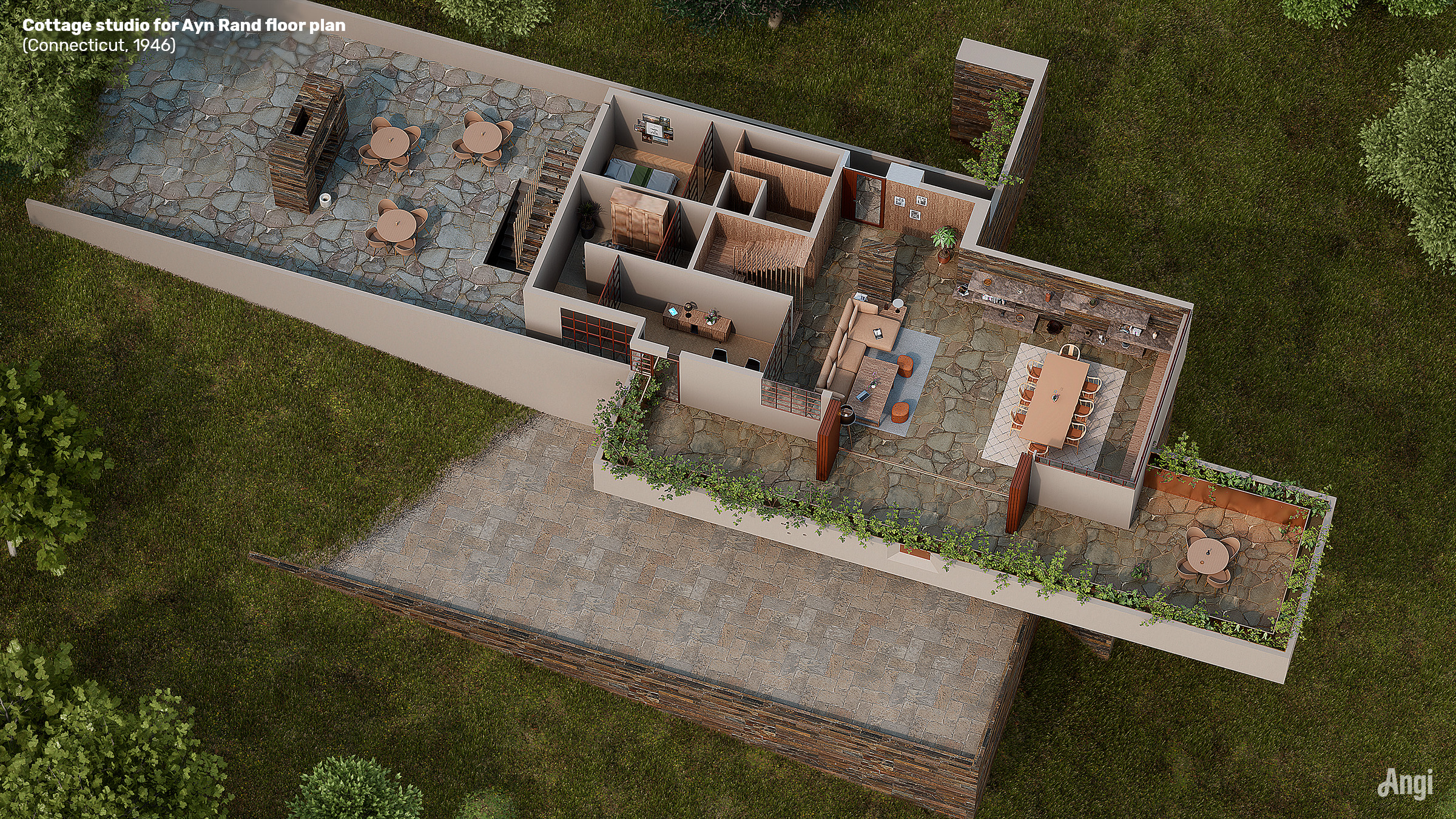 a house with a stone floor and a stone wall