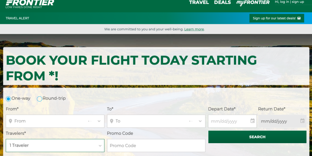 a screenshot of a travel login