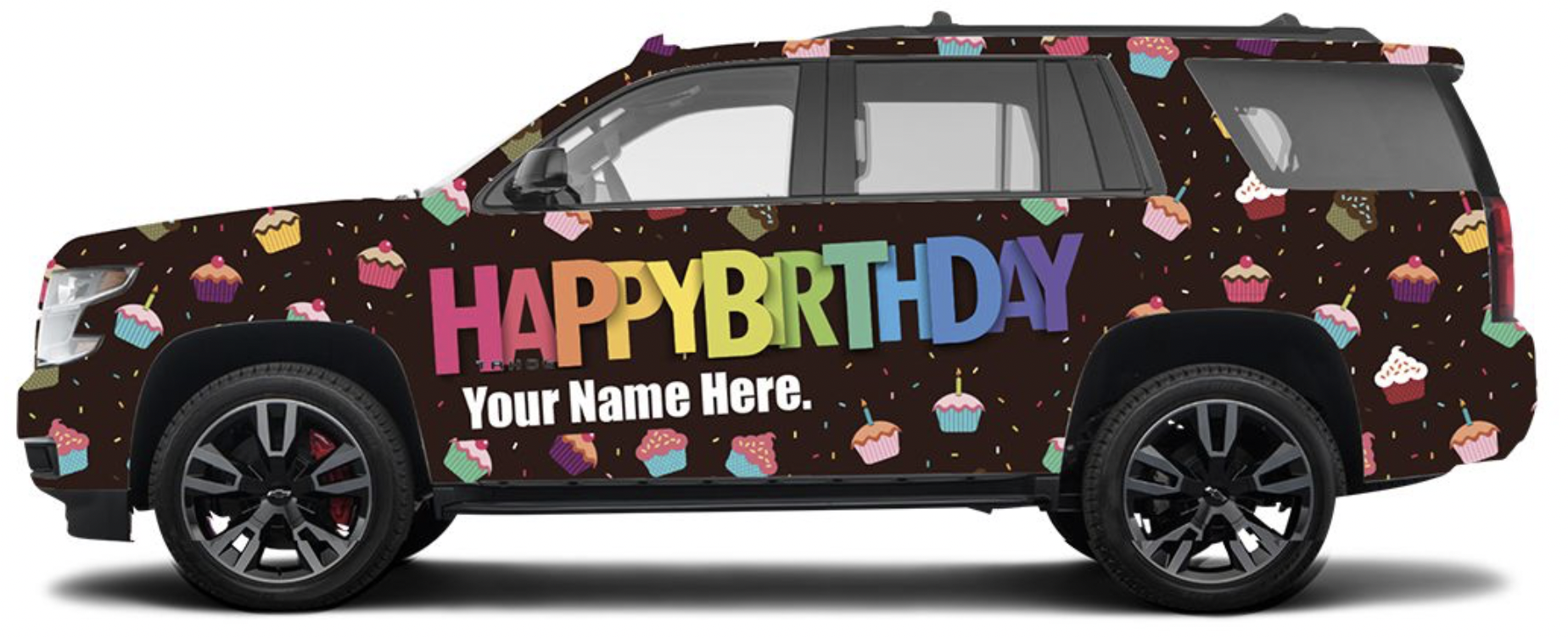 a car with a birthday sign