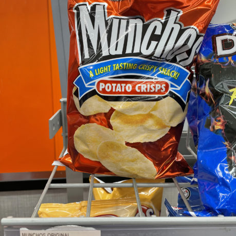 a bag of potato chips on a shelf
