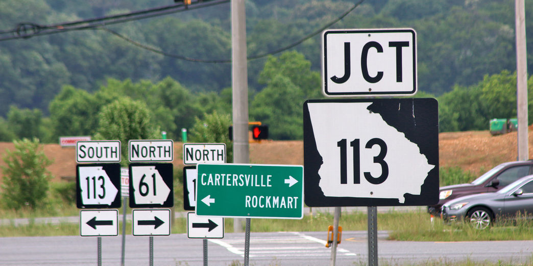 a group of street signs