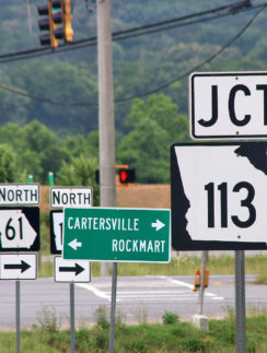 a group of street signs