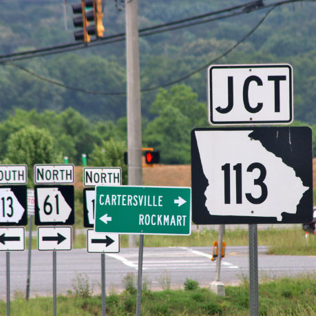 a group of street signs
