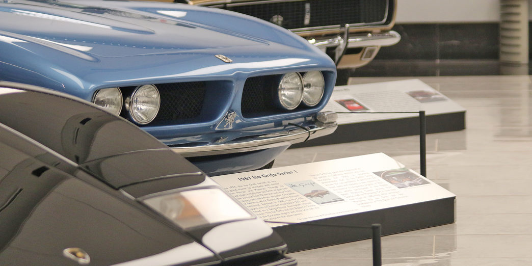 a group of cars on display