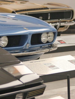 a group of cars on display