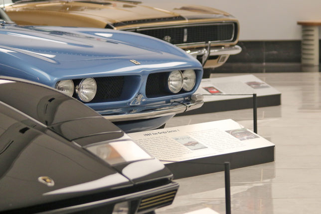 a group of cars on display