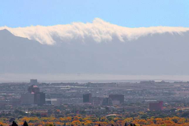 a city with trees and mountains in the background