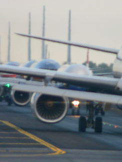 Airplanes lined up on runway