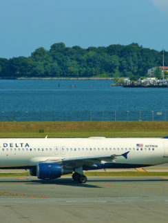 a plane on the runway
