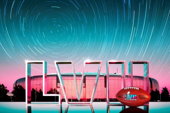 a football and a ball in front of a building