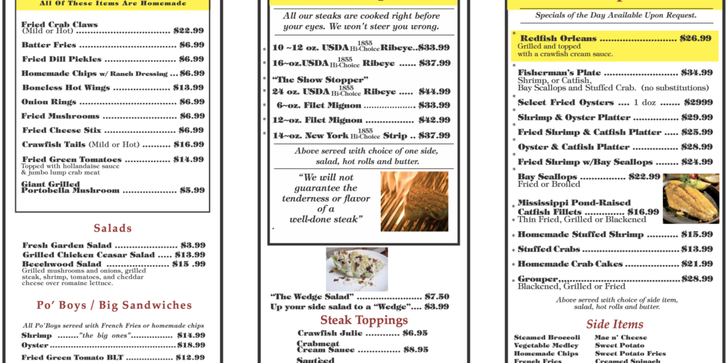 a menu of a restaurant