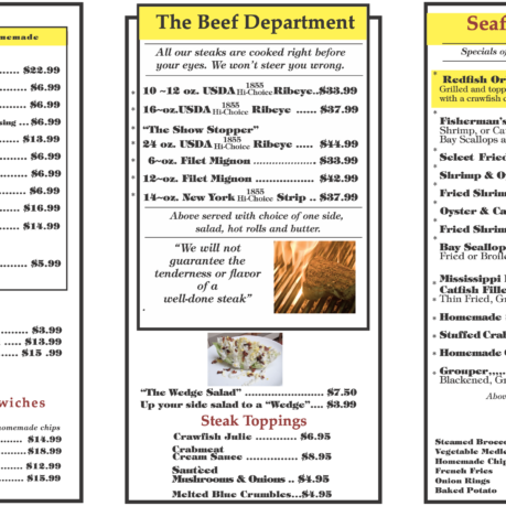 a menu of a restaurant