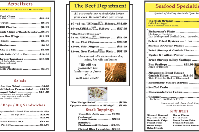 a menu of a restaurant