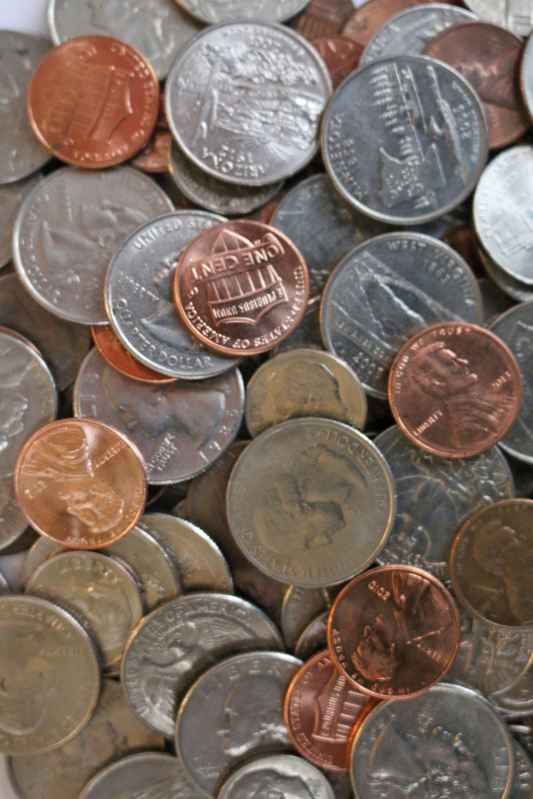 Coins penny dime nickel quarter