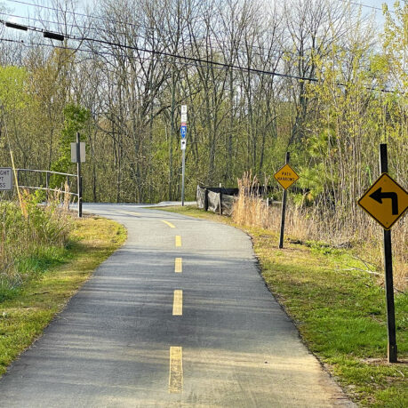 a road with signs on it