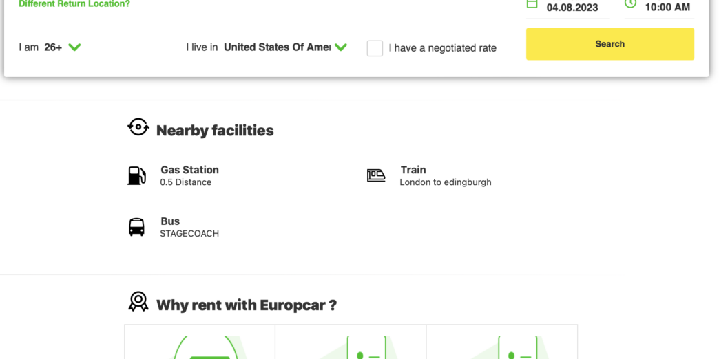 a screenshot of a car rental application