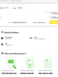 a screenshot of a car rental application