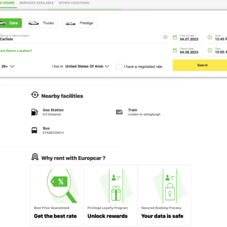 a screenshot of a car rental application