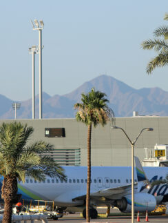 a plane parked in a terminal
