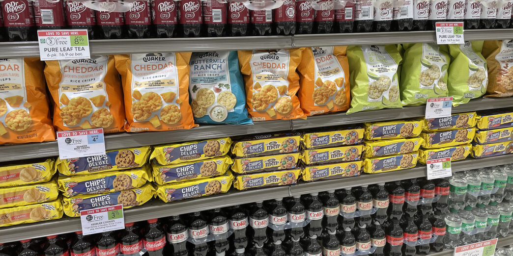 shelves of food on a shelf